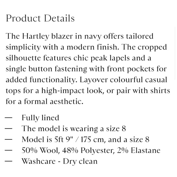 Reiss navy blazer harley crop texture tail NWT - Picture 2 of 7